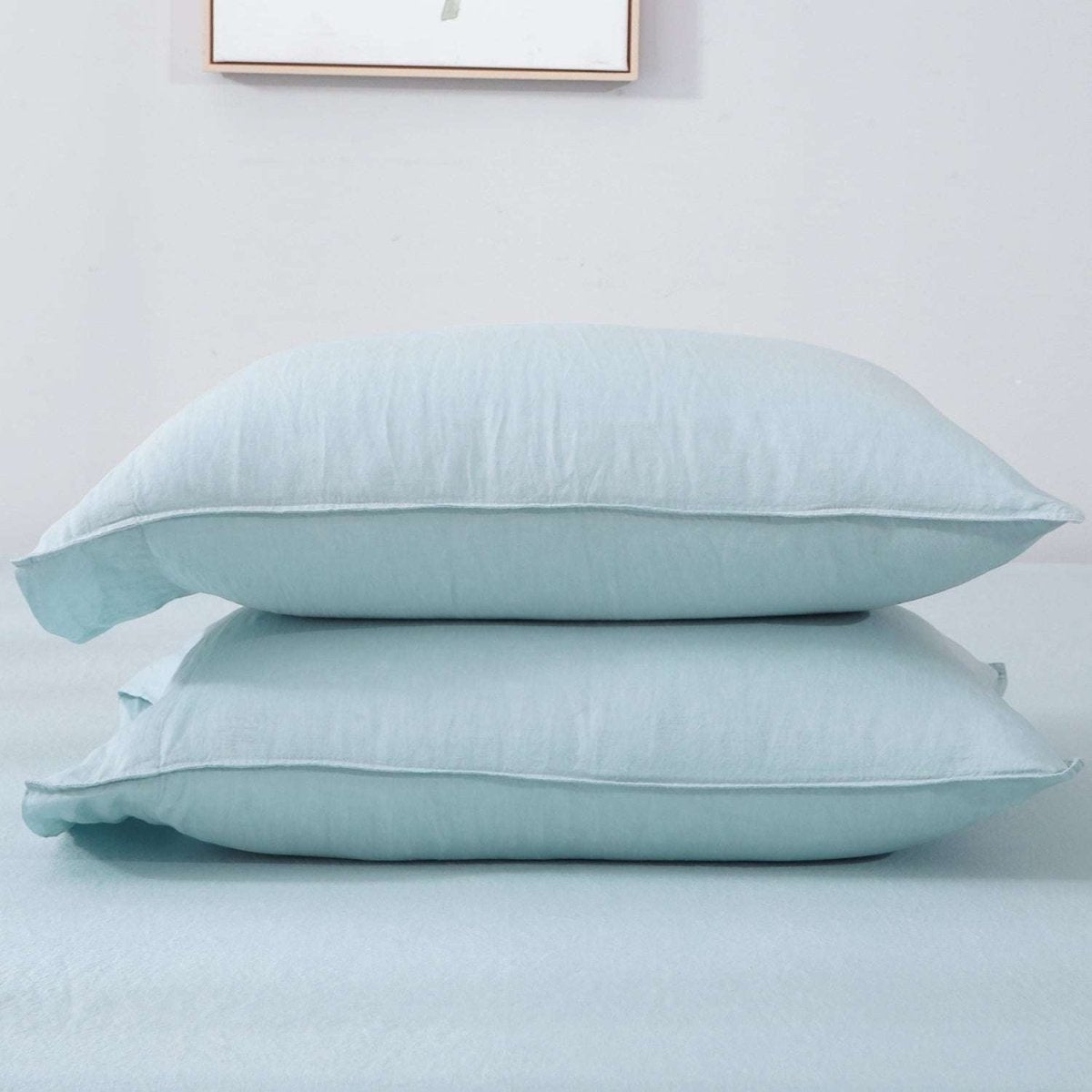 Aqua Blue 100% Organic Linen Pillowcases - Victory Symbol