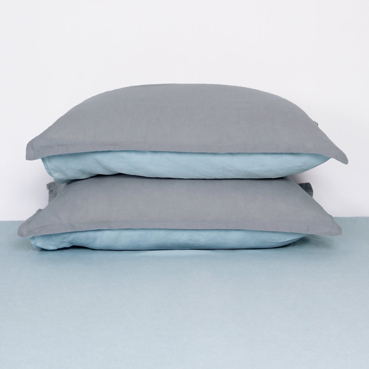 Aqua Blue And Light Grey Colorblock 100% Organic Linen Pillowcases - Victory Symbol