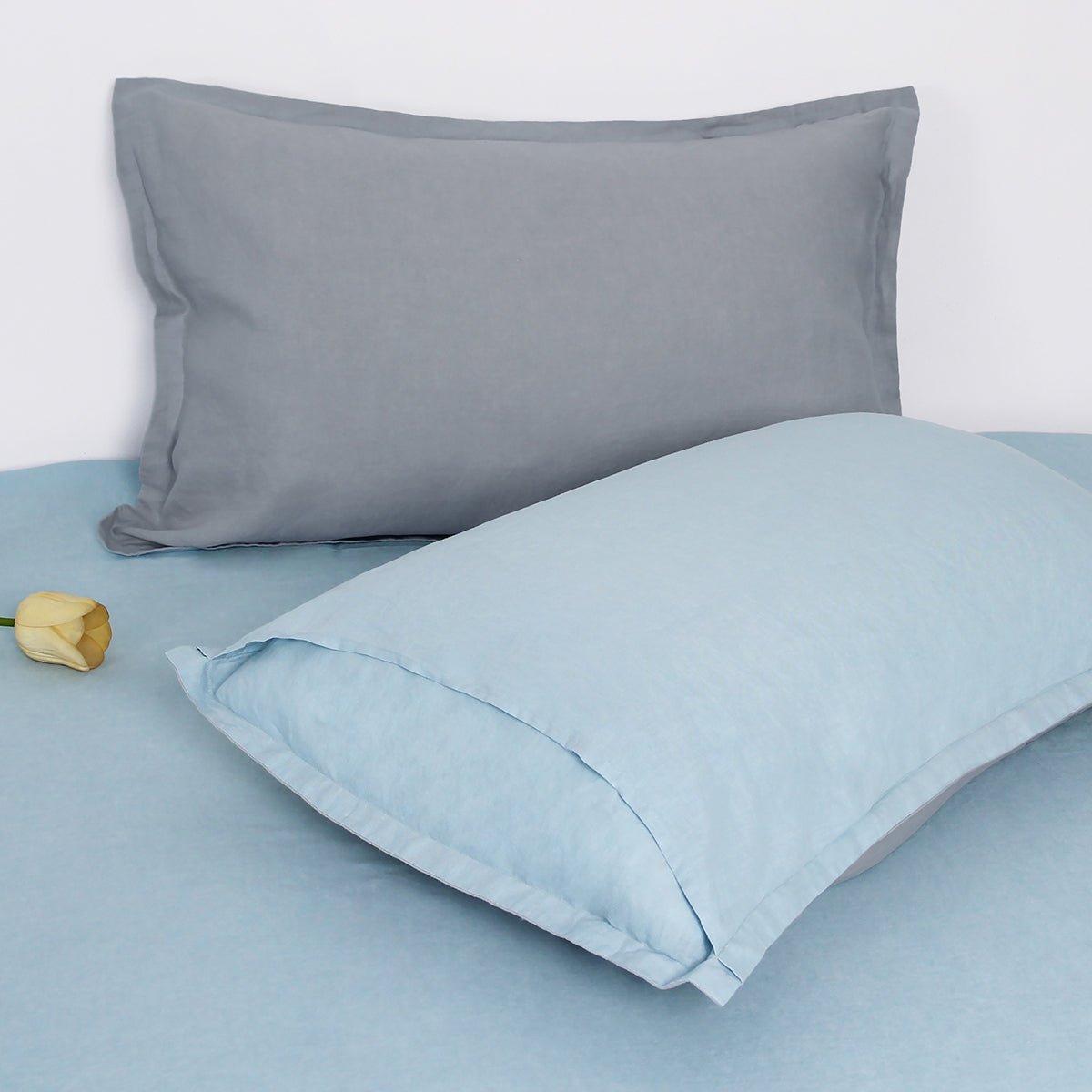 Aqua Blue And Light Grey Colorblock 100% Organic Linen Pillowcases - Victory Symbol