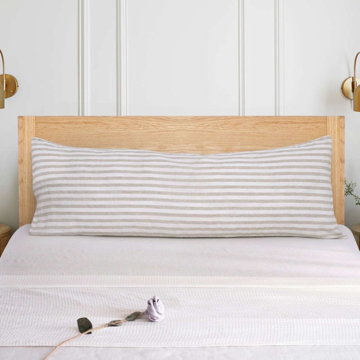 Beige Stripe 100% Organic Linen Body Yarn Dyed Pillowcase - Victory Symbol