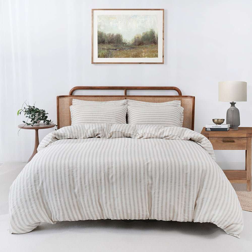 Beige Stripe 100% Organic Linen Yarn Dyed Duvet Cover(Only 1 Piece) - Victory Symbol