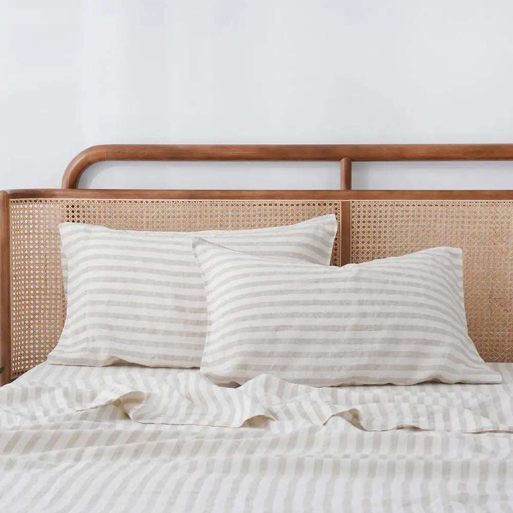 Beige Stripe 100% Organic Linen Yarn Dyed Pillowcases - Victory Symbol