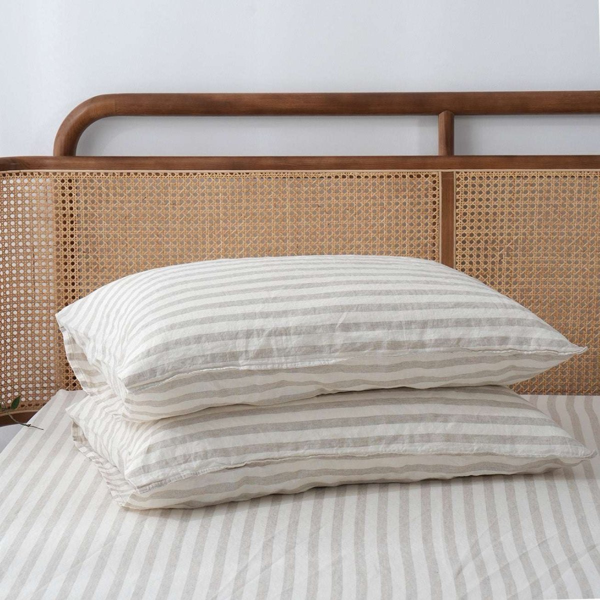 Beige Stripe 100% Organic Linen Yarn Dyed Pillowcases - Victory Symbol