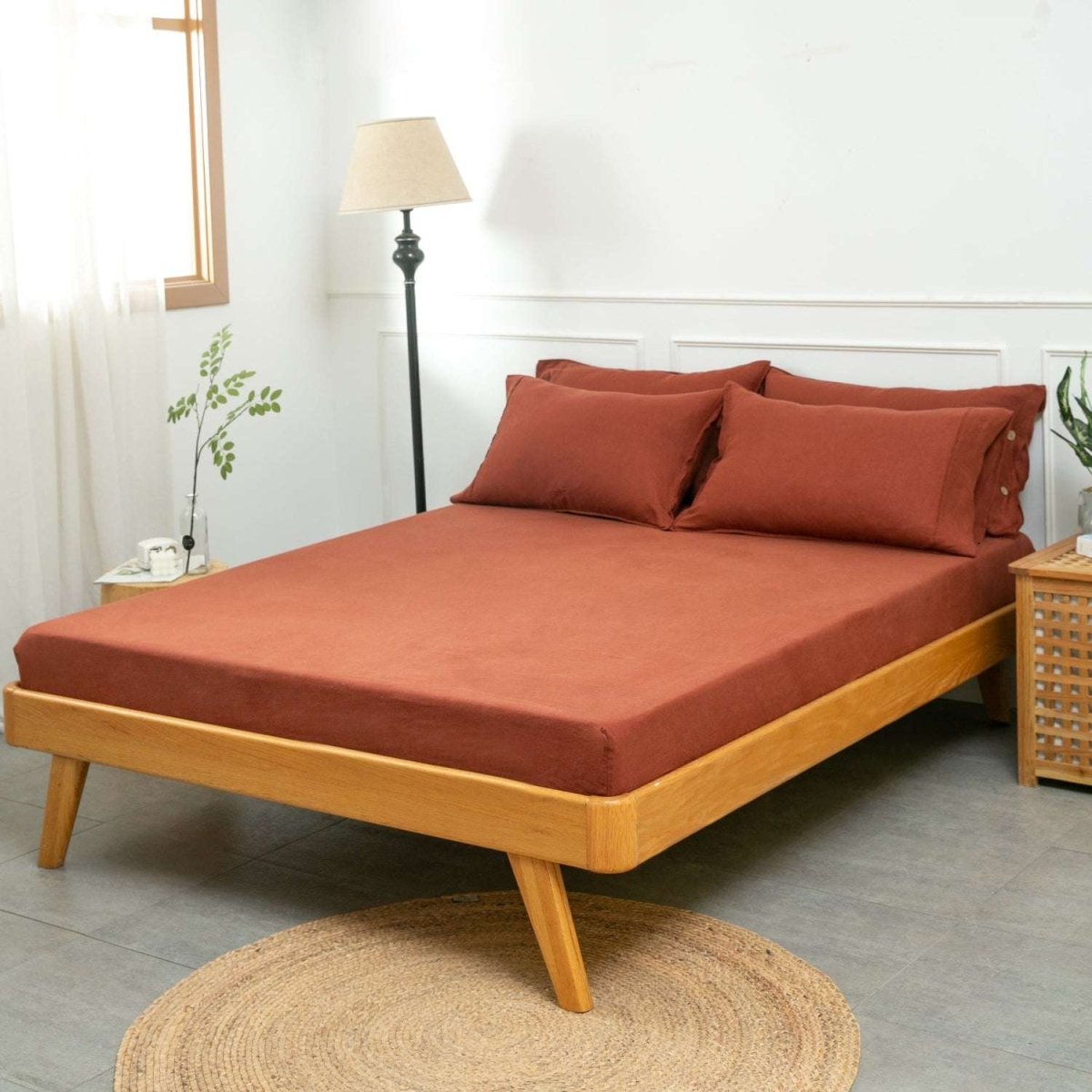 Burgundy 100% Organic Linen Fitted Sheet - Victory Symbol