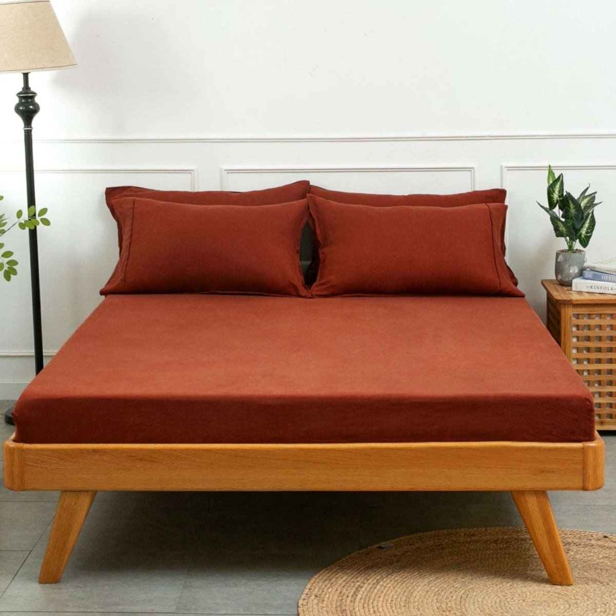 Burgundy 100% Organic Linen Fitted Sheet - Victory Symbol