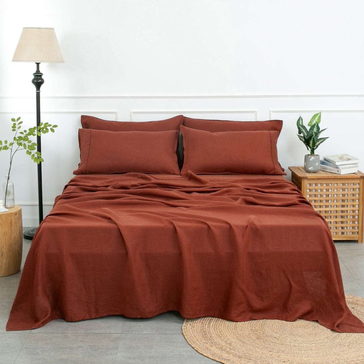Burgundy 100% Organic Linen Sheets Set - Victory Symbol