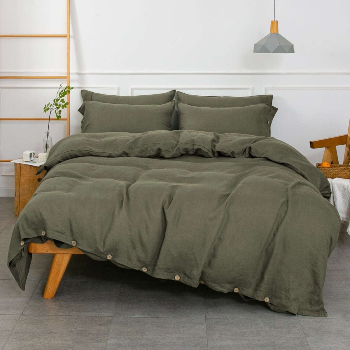 Burnt Olive 100% Organic Linen Duvet Cover (Only 1 Piece) - Victory Symbol