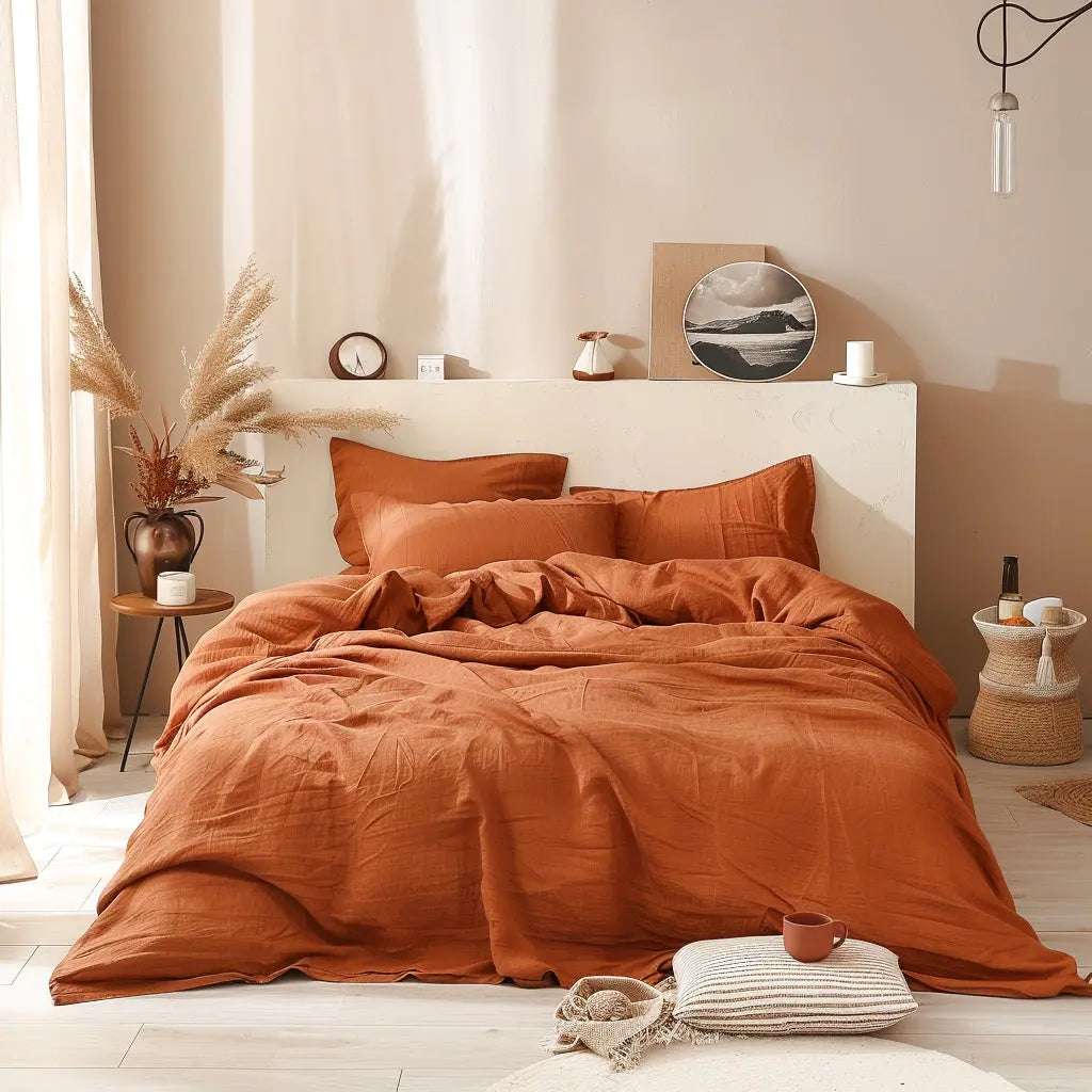 Caramel 100% Organic Linen Duvet Cover Set - Victory Symbol