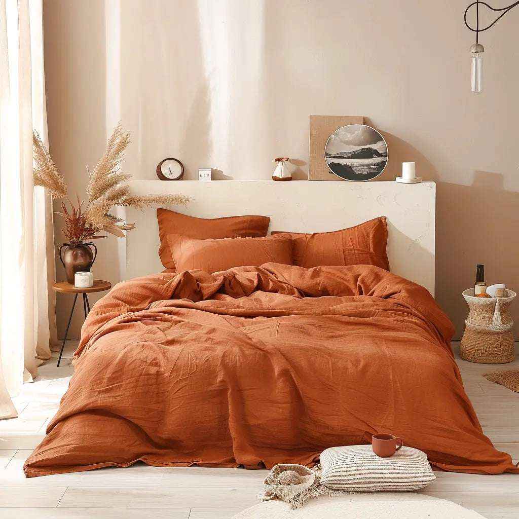 Caramel 100% Organic Linen Duvet Cover Set