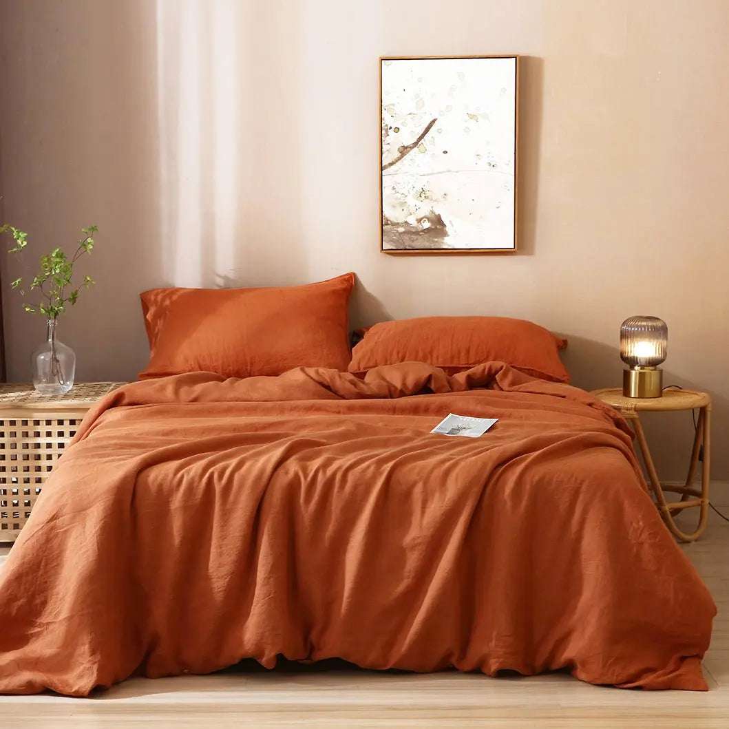Caramel 100% Organic Linen Duvet Cover Set - Victory Symbol