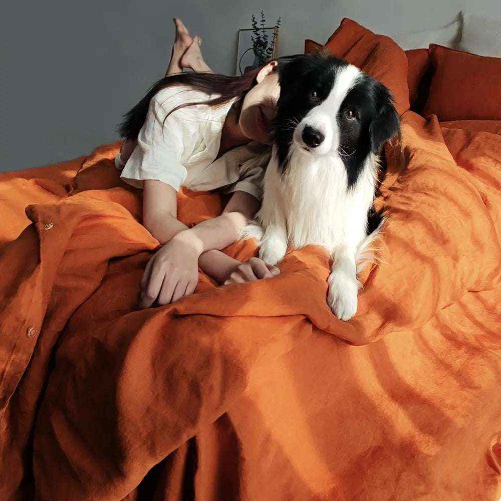 Caramel 100% Organic Linen Duvet Cover Set