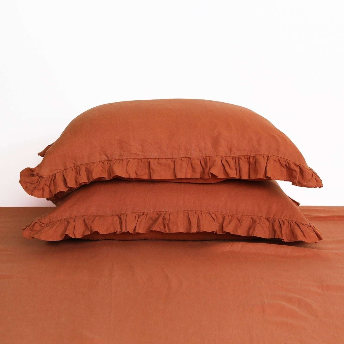 Caramel 100% Organic Linen Pillowcases With Ruffles - Victory Symbol