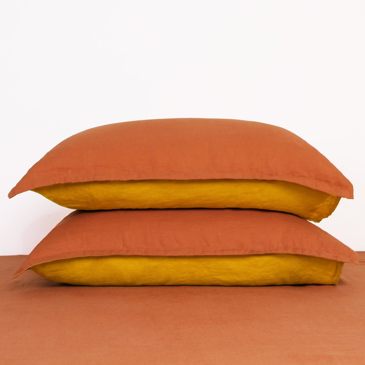 Caramel And Ginger Yellow Colorblock 100% Organic Linen Pillowcases - Victory Symbol