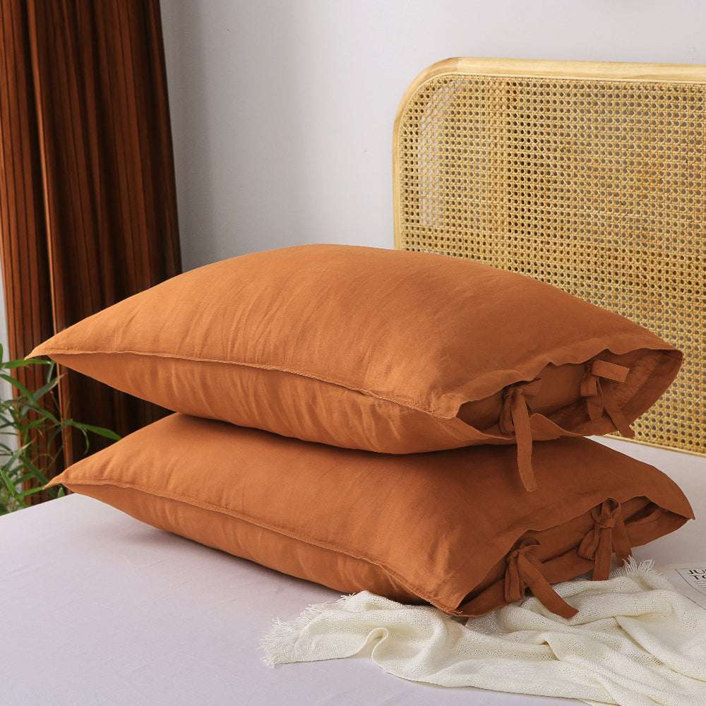 Caramel Ties Bow 100% Organic Linen Pillowcases - Victory Symbol
