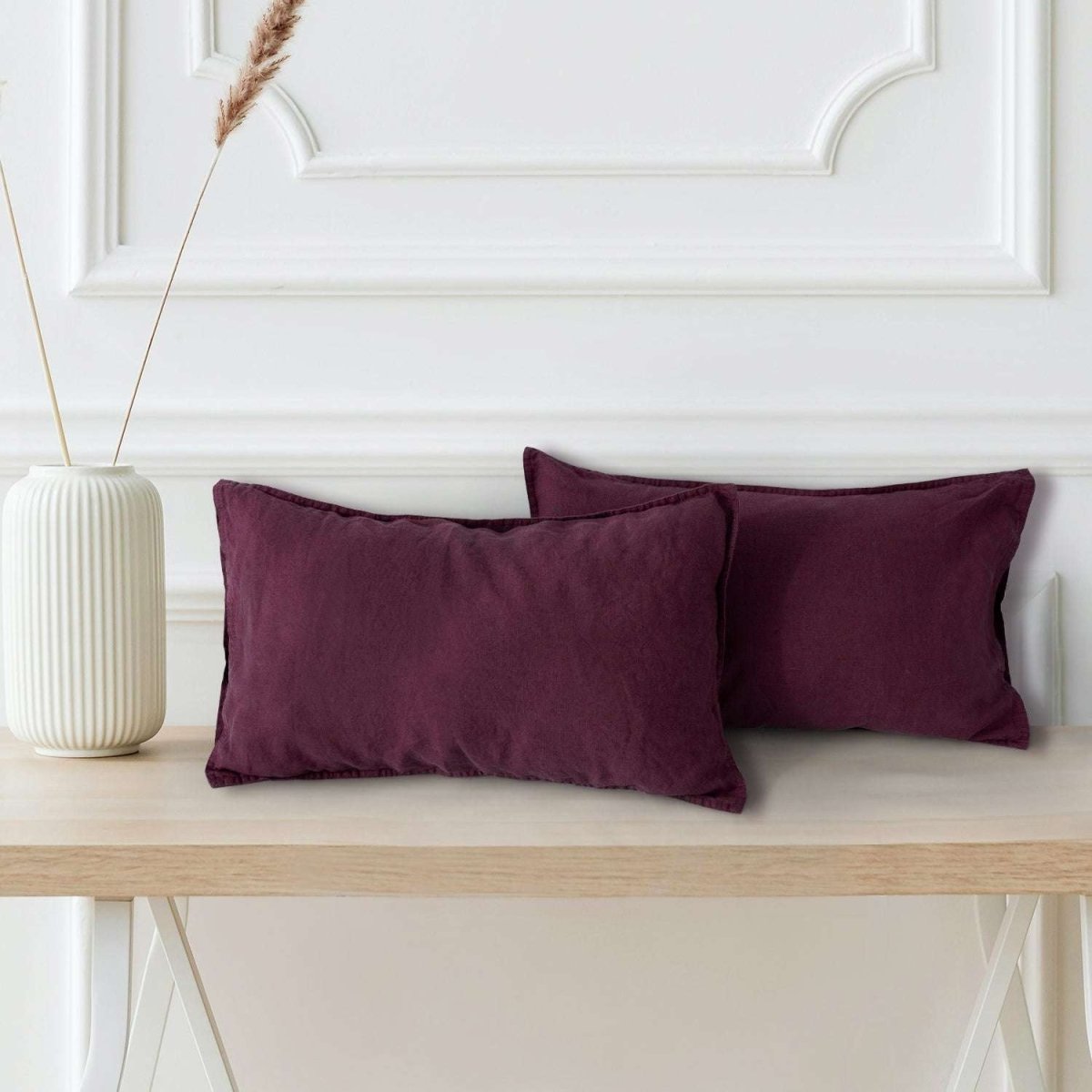 Claret Red 100% Organic Linen Lumbar Pillowcases - Victory Symbol