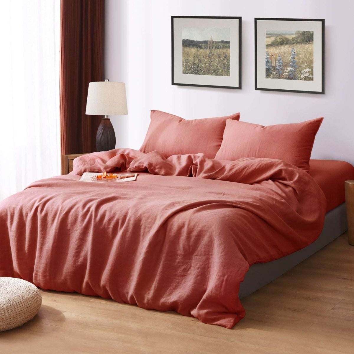 Clay Red 100% Organic Linen Duvet Cover(Only 1 Piece) - Victory Symbol