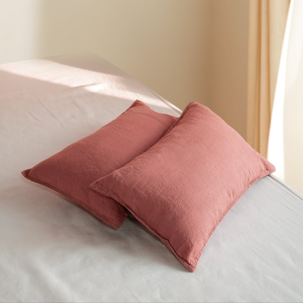 Clay Red 100% Organic Linen Lumbar Pillowcases - Victory Symbol