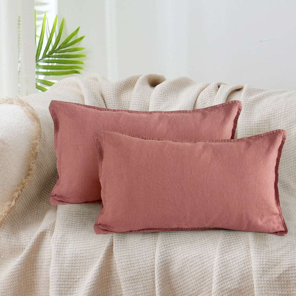 Clay Red 100% Organic Linen Lumbar Pillowcases - Victory Symbol