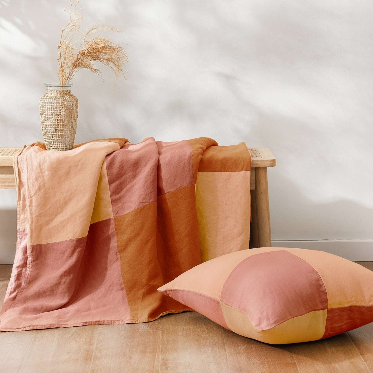 Clay Red Colorblock 100% Organic Linen Plaid Blanket & Throw - Victory Symbol