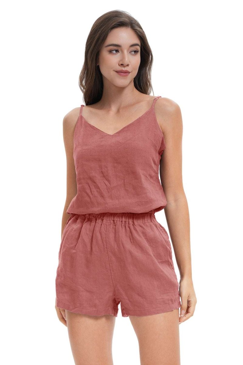 Clay Red Women's 100% Organic Linen Shorts - Victory Symbol