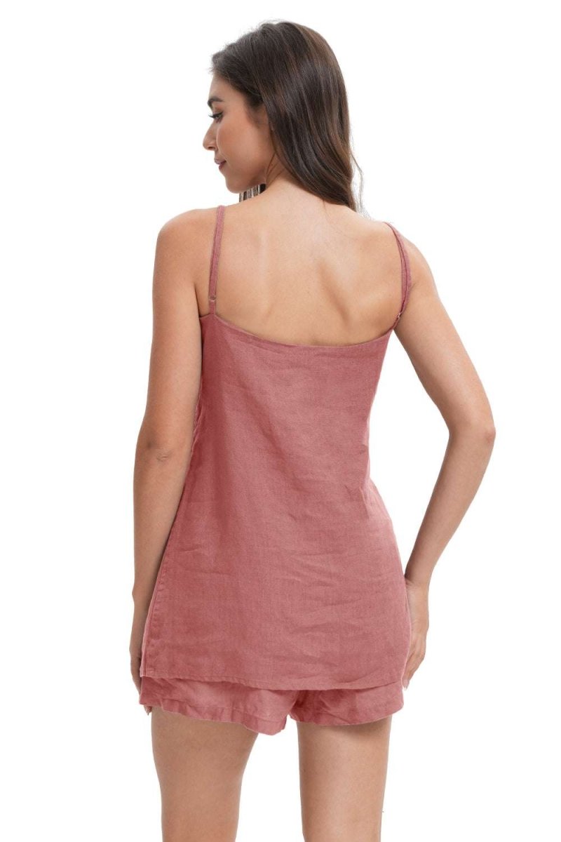 Clay Red Women's Linen Camisole Tank Top V - Neck Loose Casual Adjustable Strap - Victory Symbol