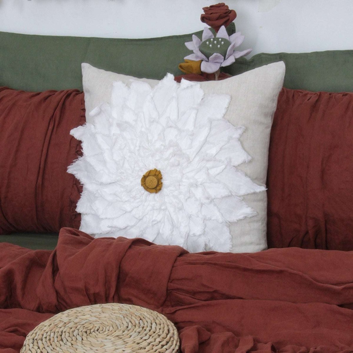 Collage flower pattern 100% Organic Linen Euro Pillowcase - Victory Symbol