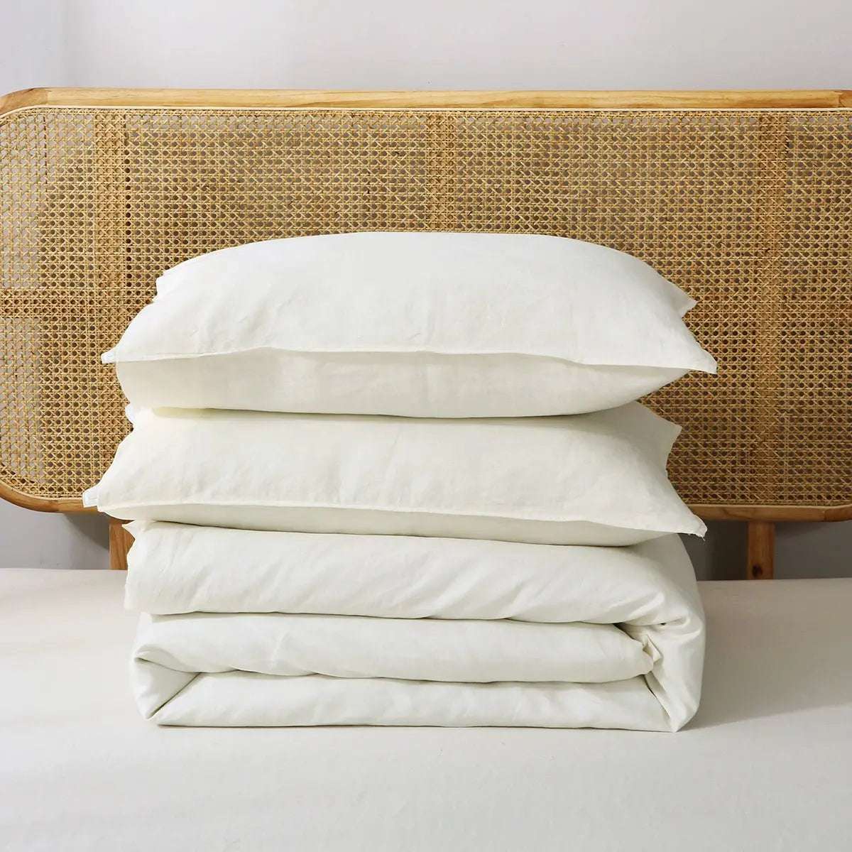 Creamy White 100% Organic Linen Duvet Cover Set