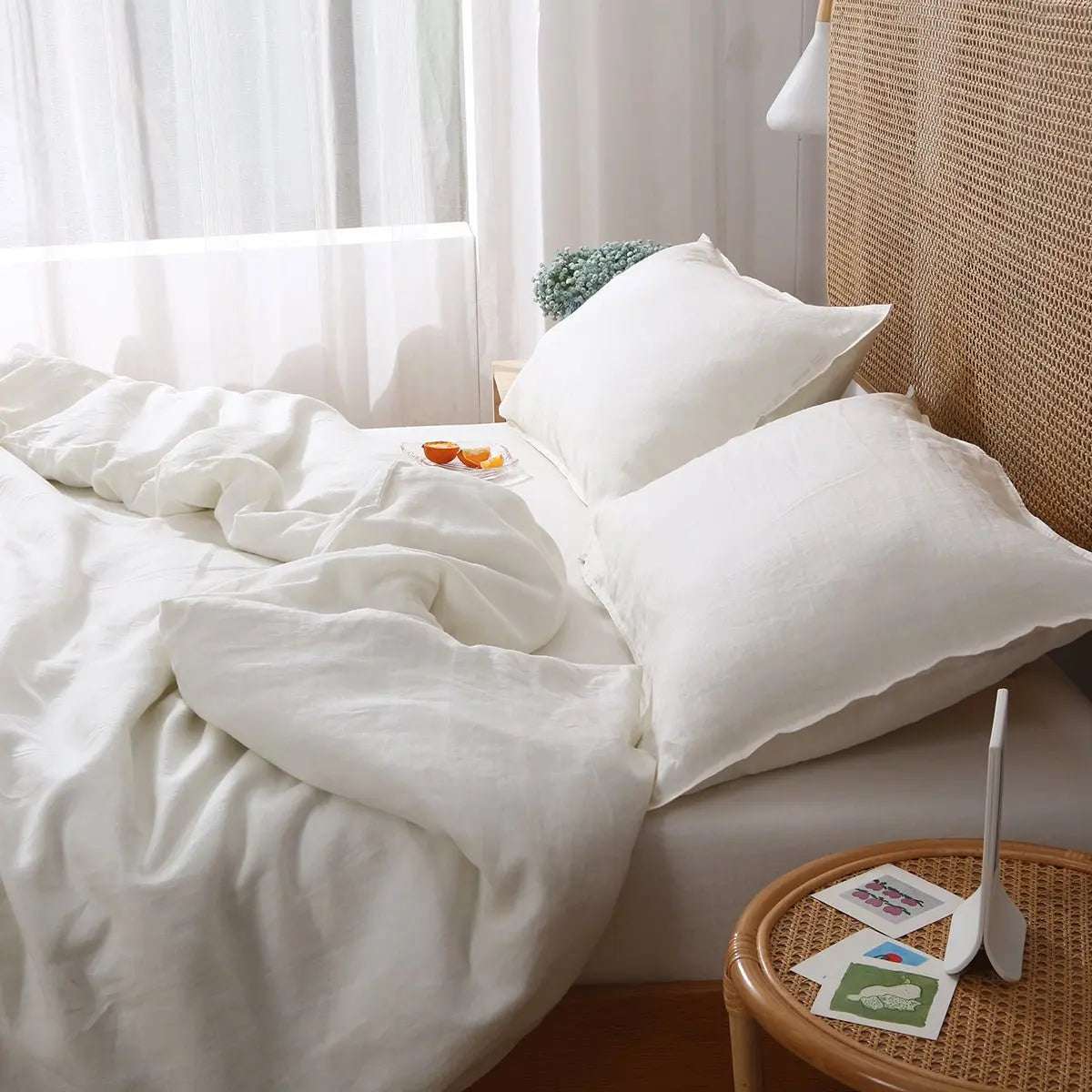 Creamy White 100% Organic Linen Duvet Cover Set