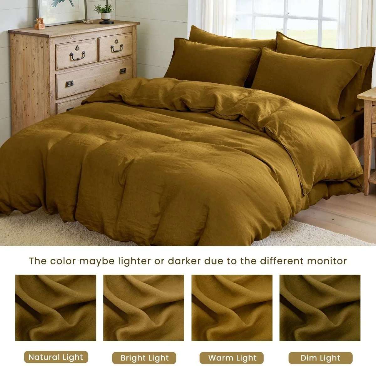 Dark Olive Green 100% Organic Linen Duvet Cover Set - Victory Symbol