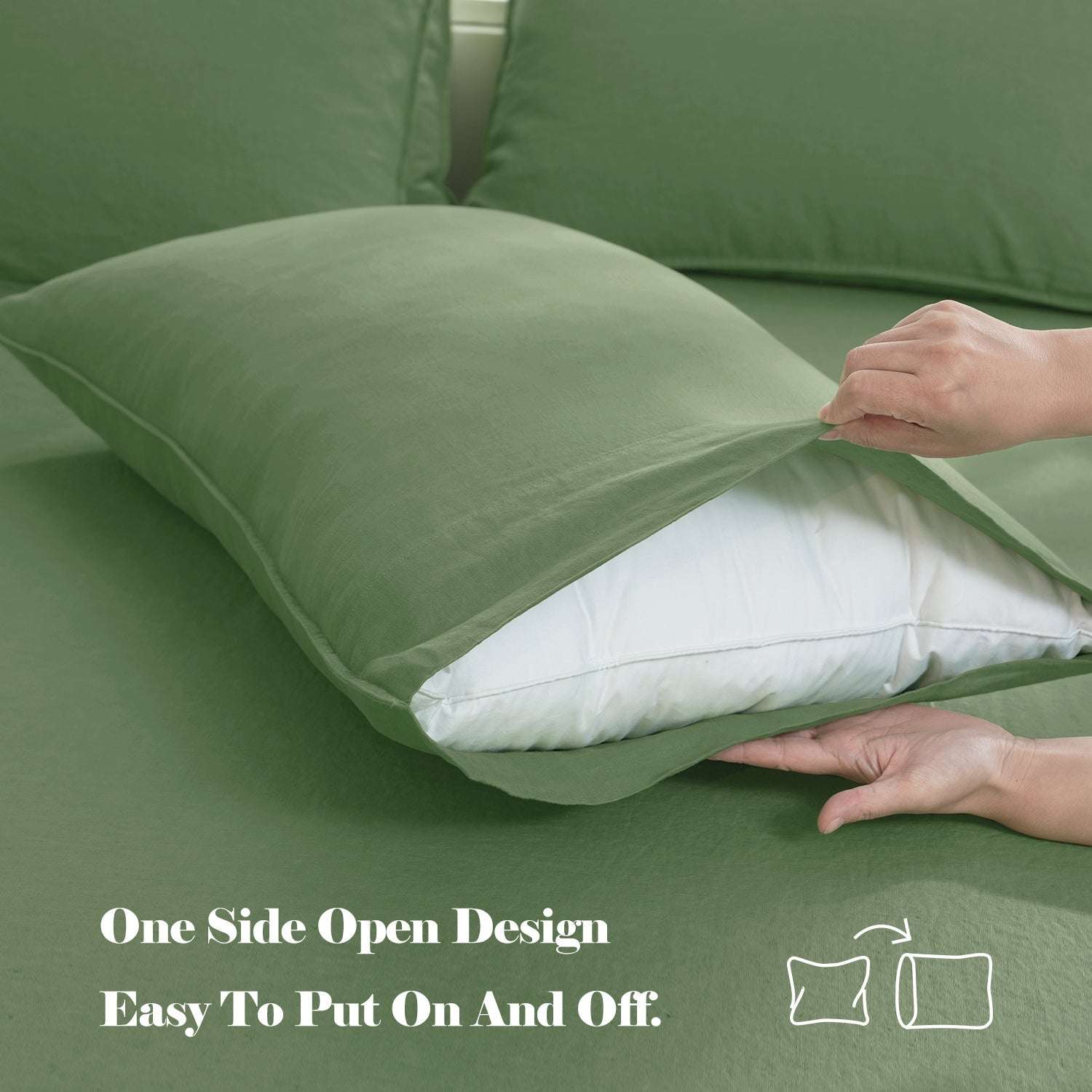 Forest Green 100% Organic Linen Sheets Set - Victory Symbol