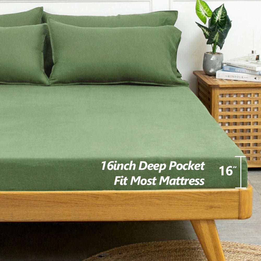 Forest Green 100% Organic Linen Sheets Set - Victory Symbol