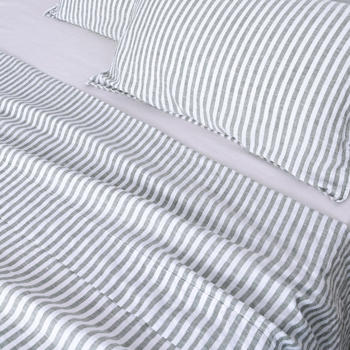 Forest Green Stripe 100% Organic Linen Yarn Dyed Flat Sheet - Victory Symbol