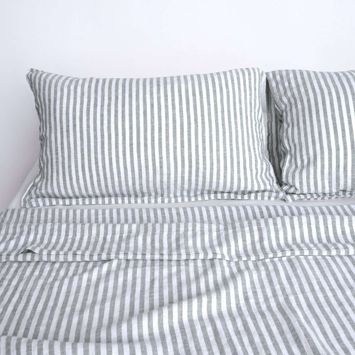 Forest Green Stripe 100% Organic Linen Yarn Dyed Pillowcases - Victory Symbol