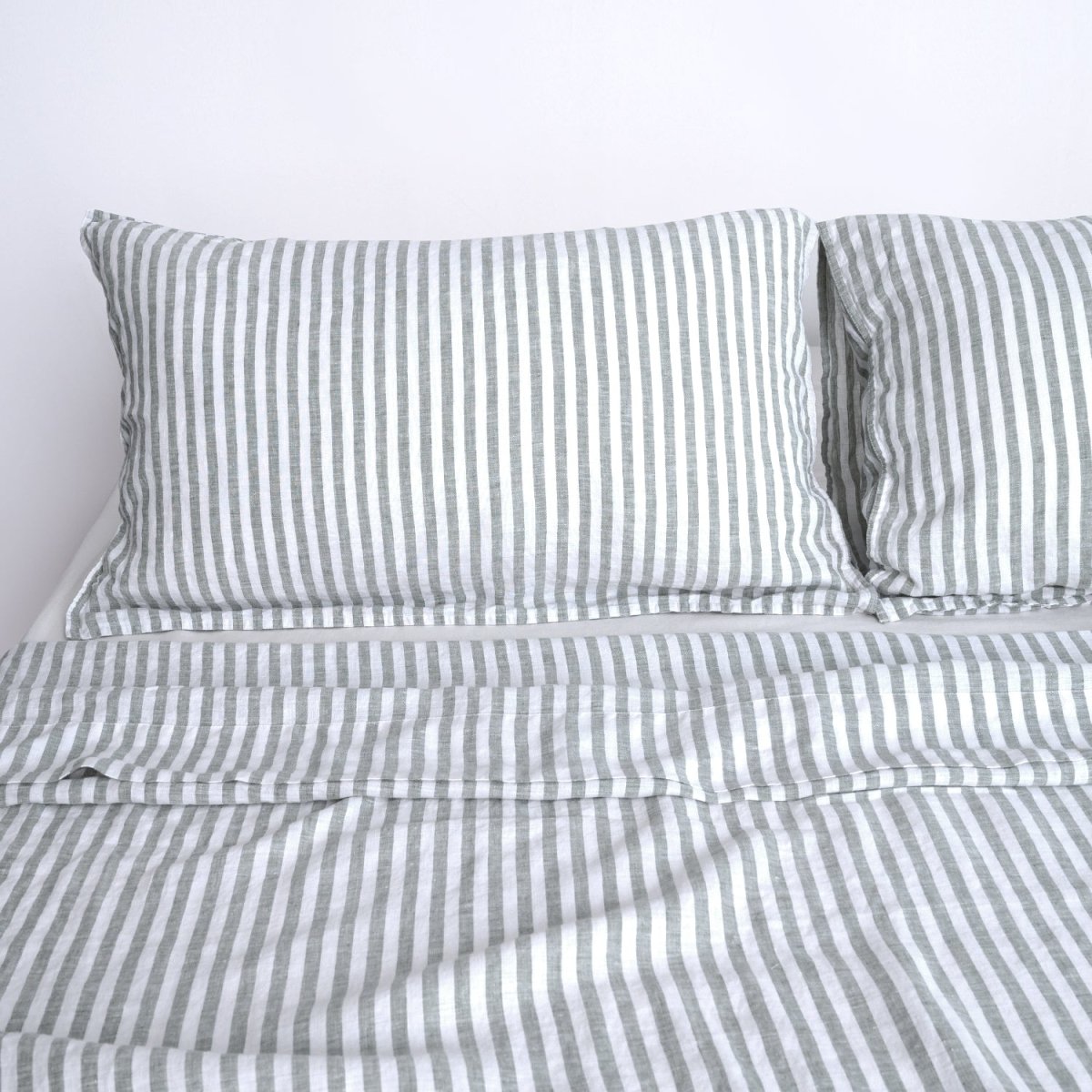 Forest Green Stripe 100% Organic Linen Yarn Dyed Pillowcases - Victory Symbol