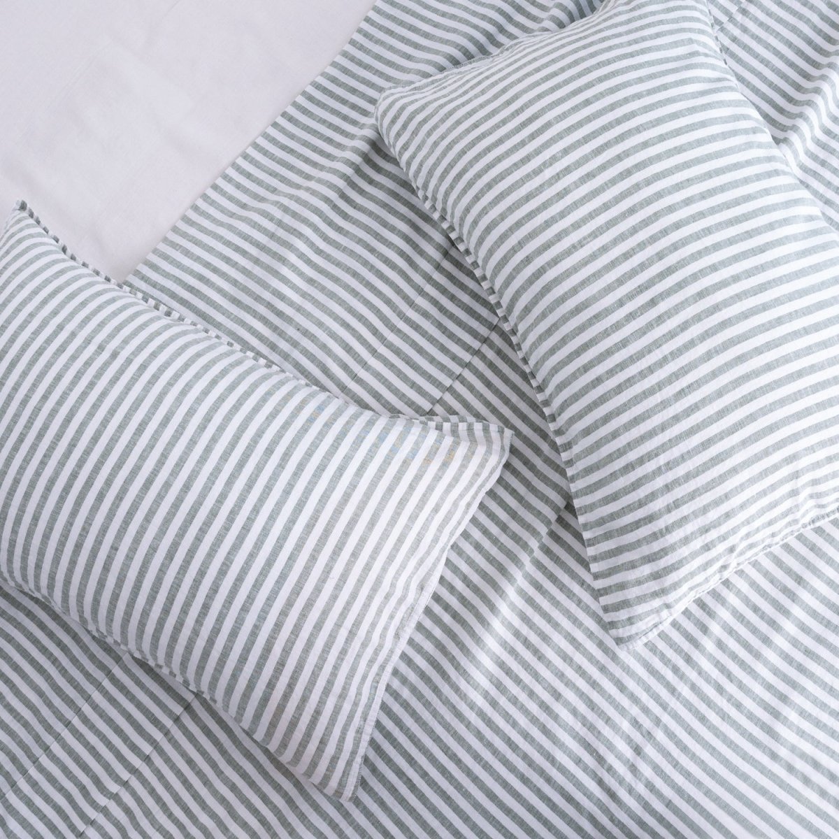 Forest Green Stripe 100% Organic Linen Yarn Dyed Pillowcases - Victory Symbol