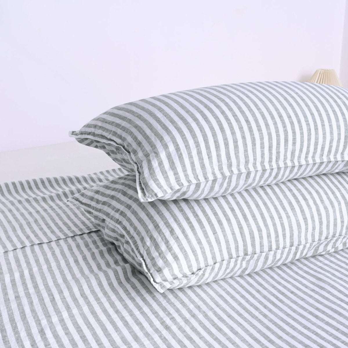 Forest Green Stripe 100% Organic Linen Yarn Dyed Pillowcases - Victory Symbol