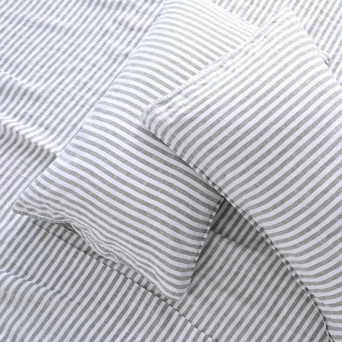 Forest Green Stripe 100% Organic Linen Yarn Dyed Pillowcases - Victory Symbol