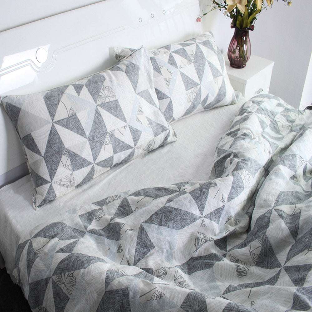 Geometric 100% Organic Linen Duvet Cover Set - Victory Symbol