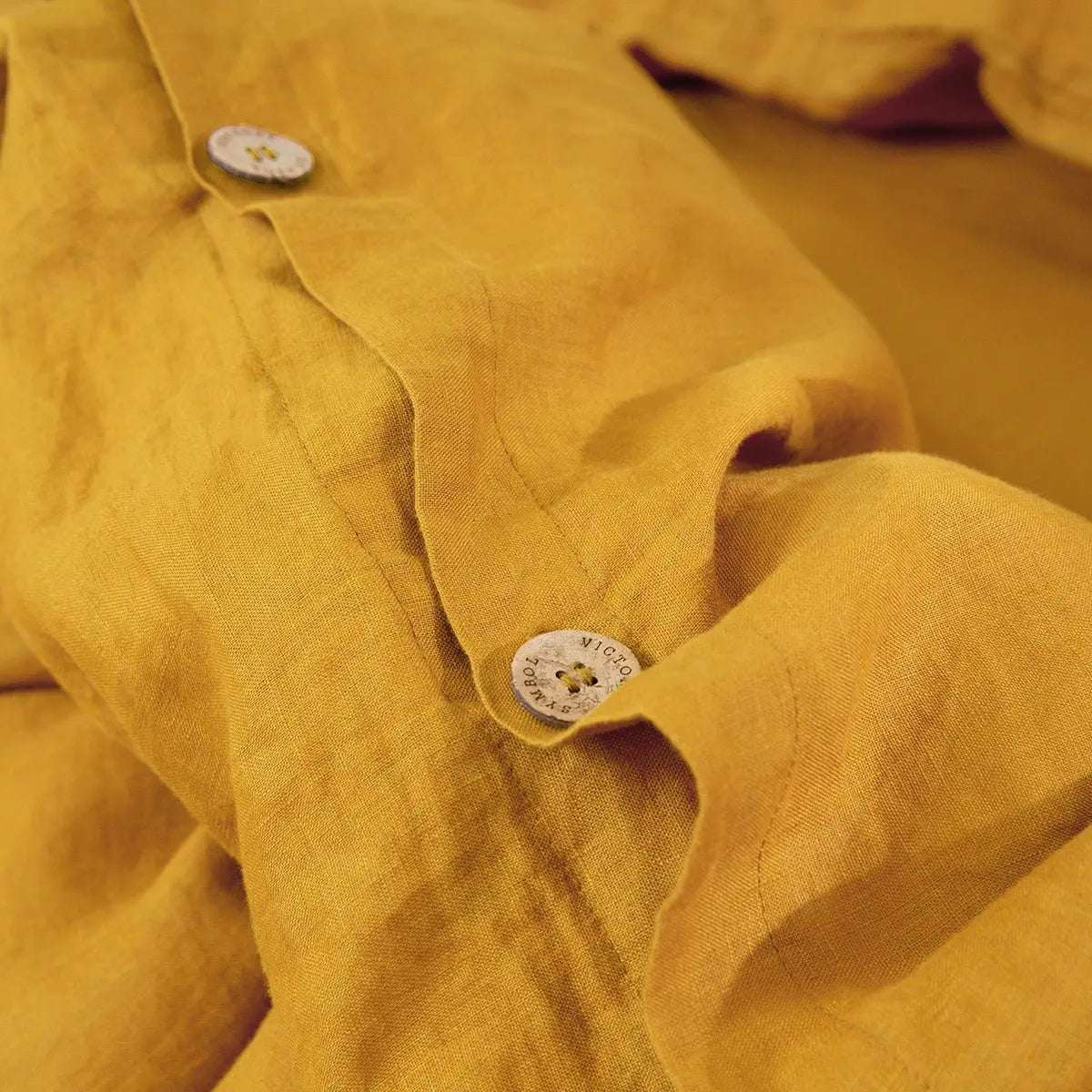 Ginger Yellow 100% Organic Linen Duvet Cover With Coconut Button Closure(Only 1 Piece).