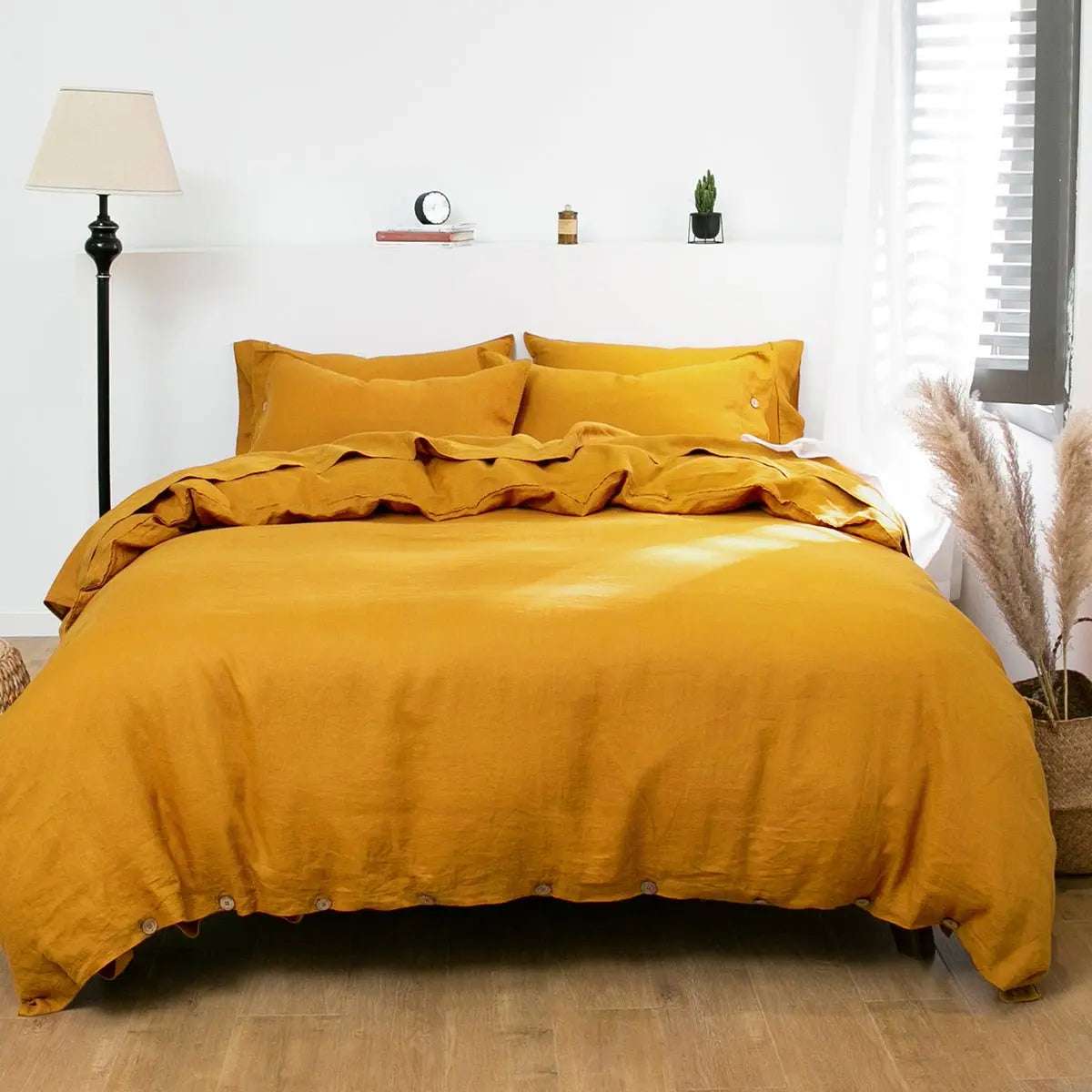 Ginger Yellow 100% Organic Linen Duvet Cover With Coconut Button Closure(Only 1 Piece) - Victory Symbol