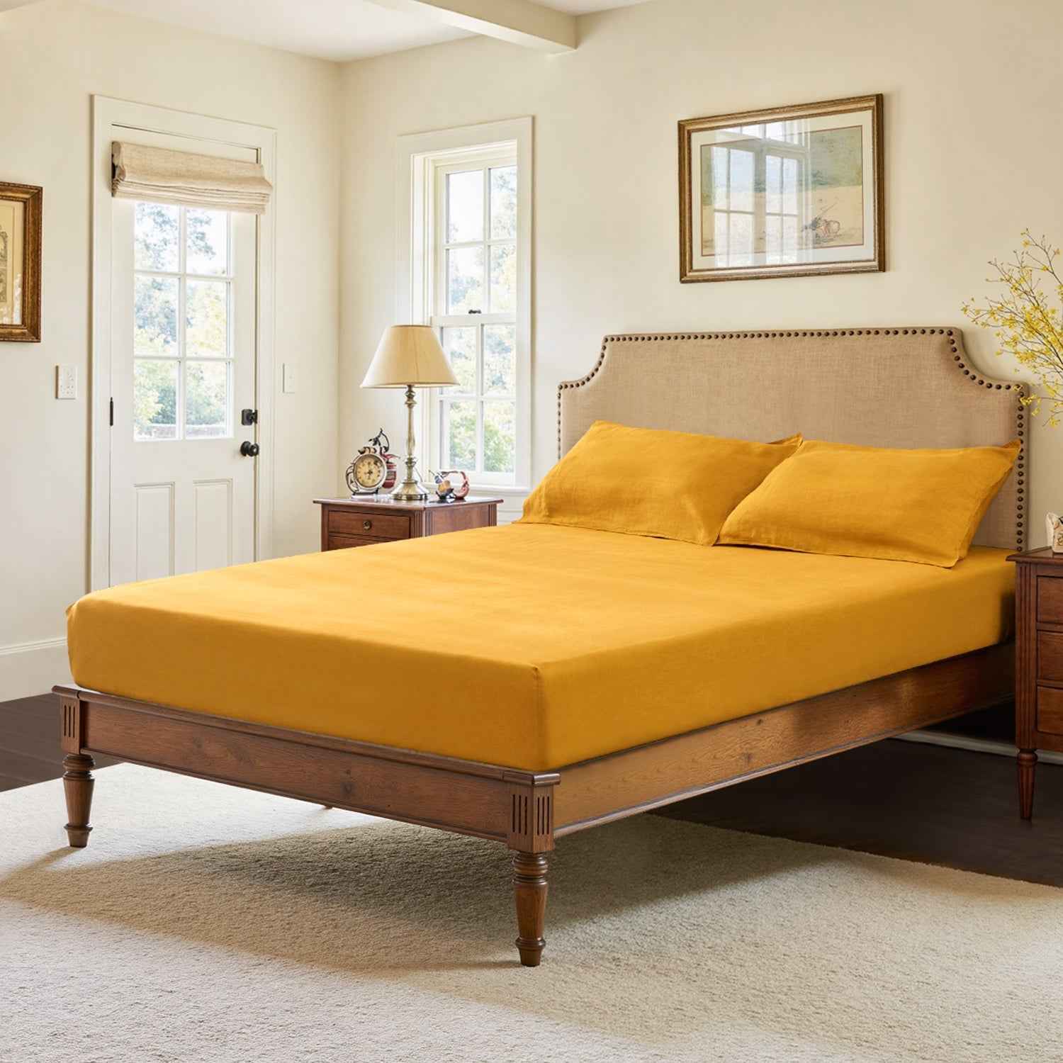 Ginger Yellow 100% Organic Linen Fitted Sheet