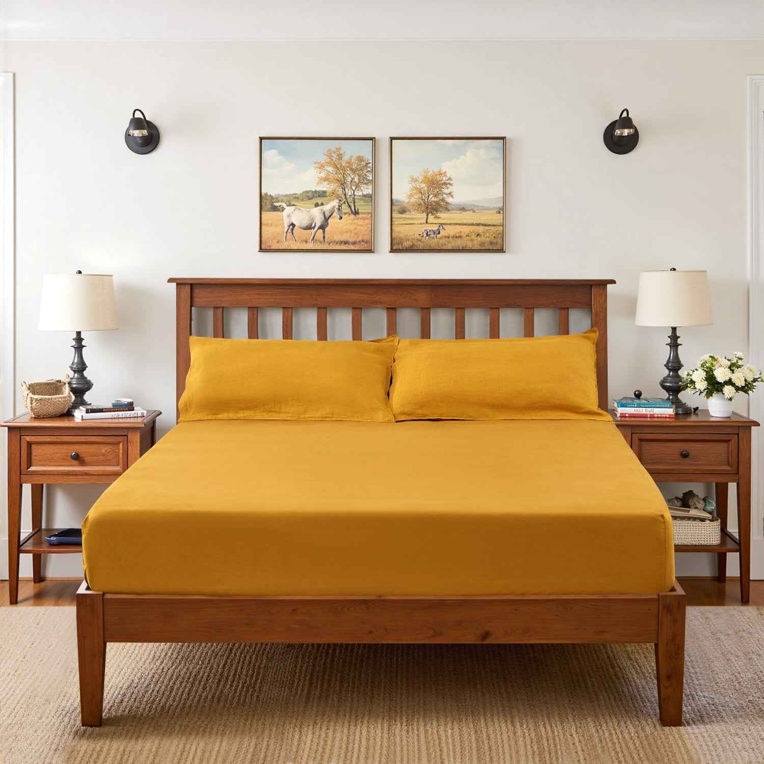 Ginger Yellow 100% Organic Linen Fitted Sheet
