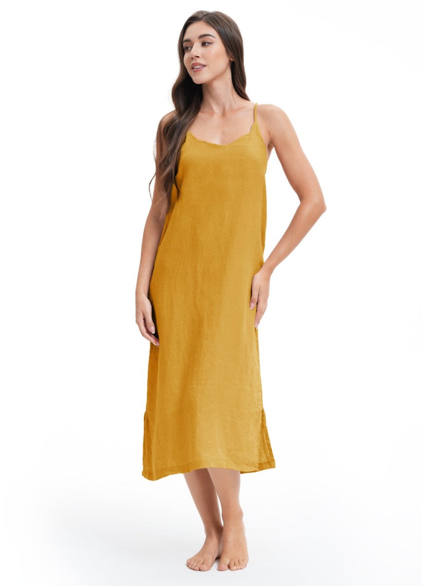 Ginger Yellow 100% Organic Linen Midi Dress - Victory Symbol