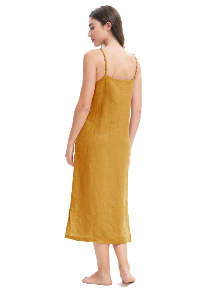 Ginger Yellow 100% Organic Linen Midi Dress - Victory Symbol