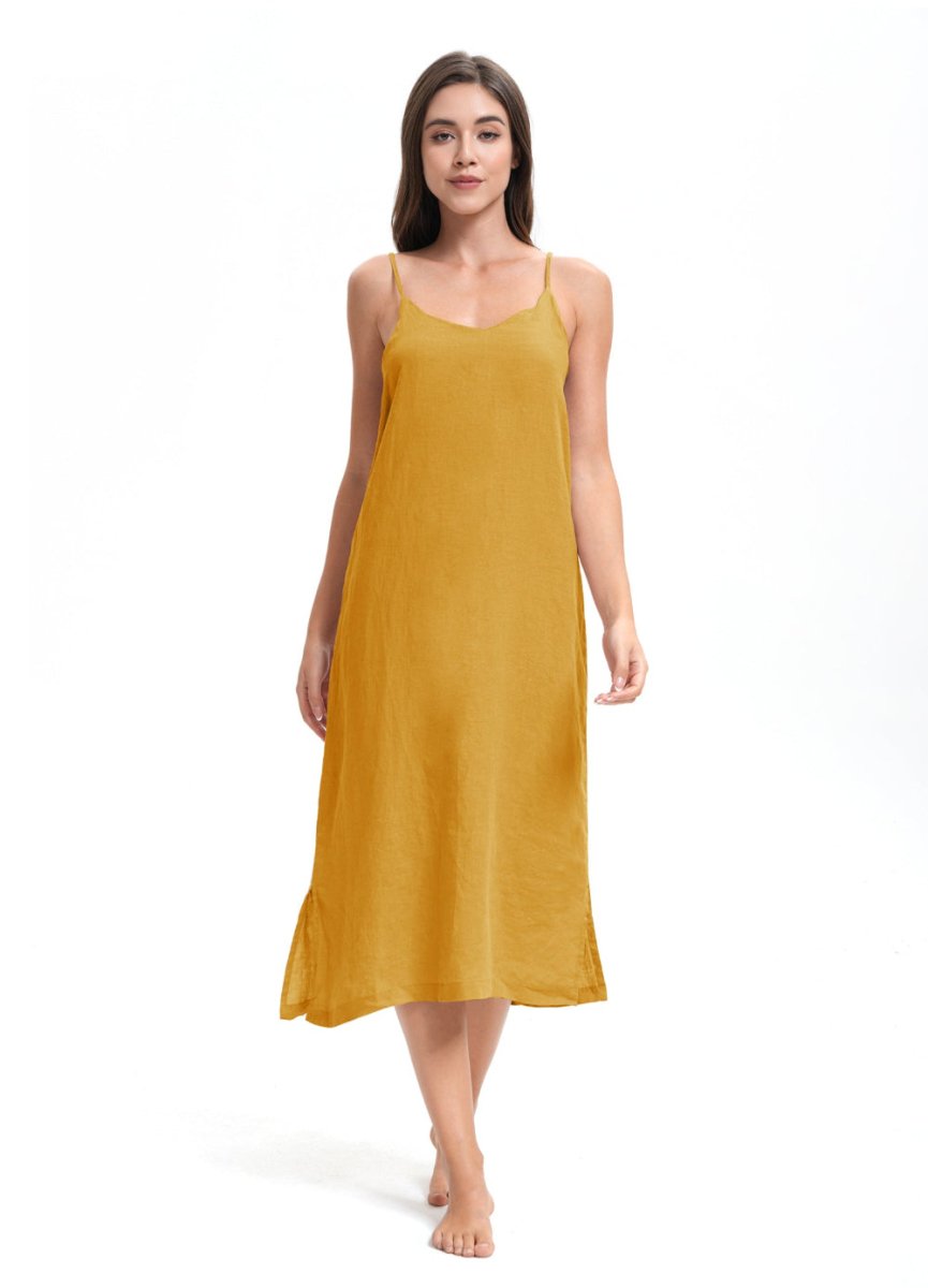 Ginger Yellow 100% Organic Linen Midi Dress - Victory Symbol