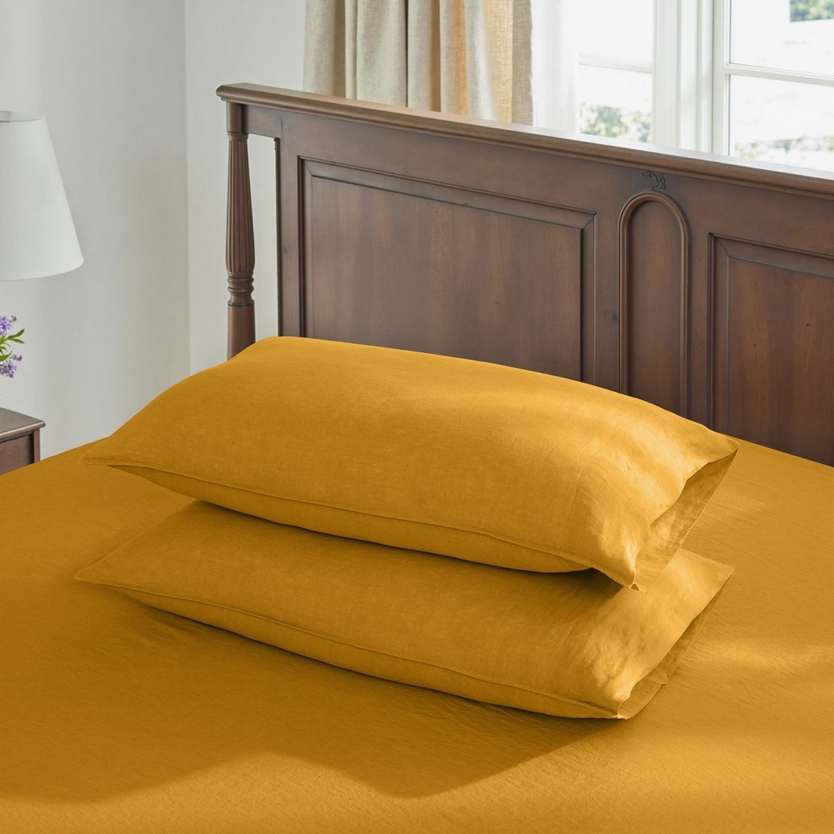 Ginger Yellow 100% Organic Linen Pillowcases - Victory Symbol