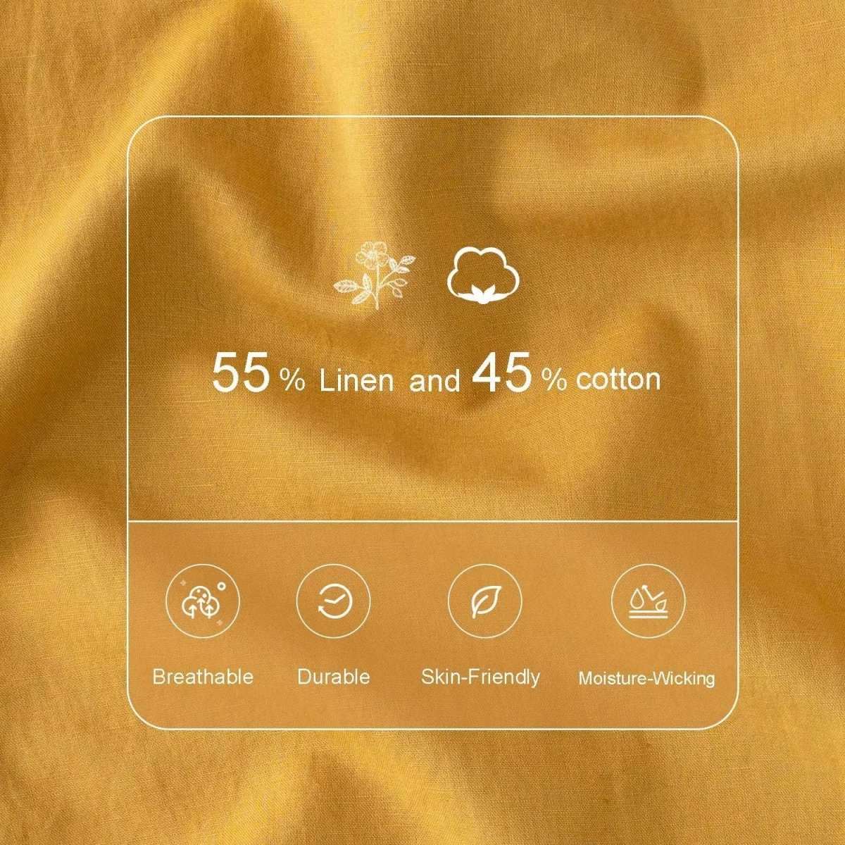 Ginger Yellow Cotton - Linen Mixed Weave Duvet Cover Set - Victory Symbol