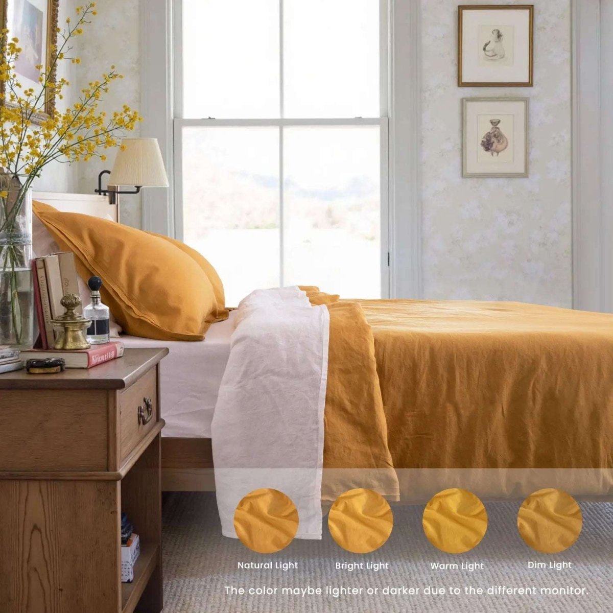 Ginger Yellow Cotton - Linen Mixed Weave Duvet Cover Set - Victory Symbol