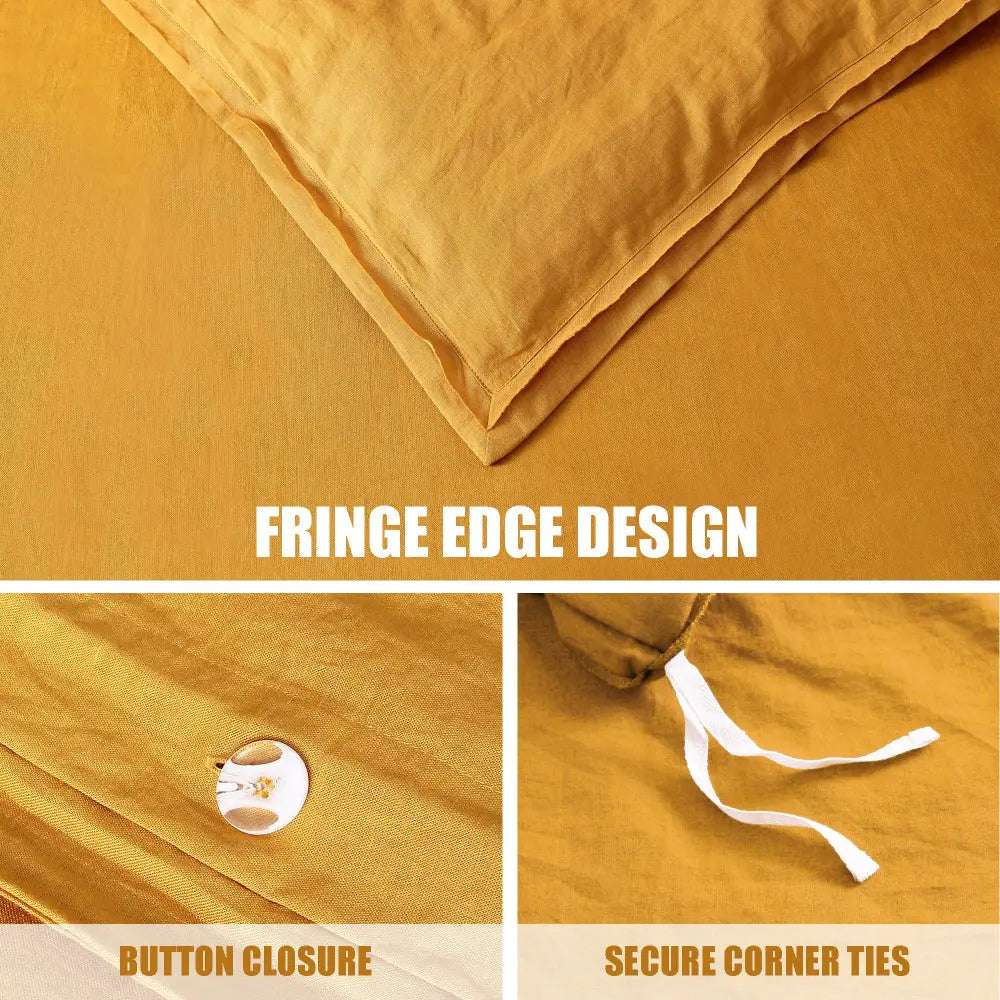 Ginger Yellow Cotton - Linen Mixed Weave Duvet Cover Set - Victory Symbol