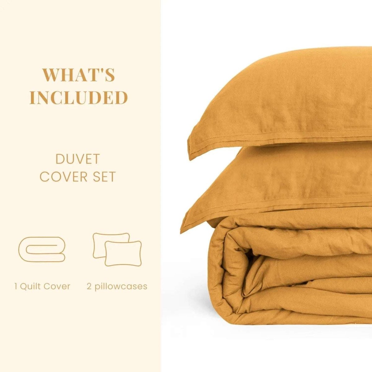 Ginger Yellow Cotton - Linen Mixed Weave Duvet Cover Set - Victory Symbol